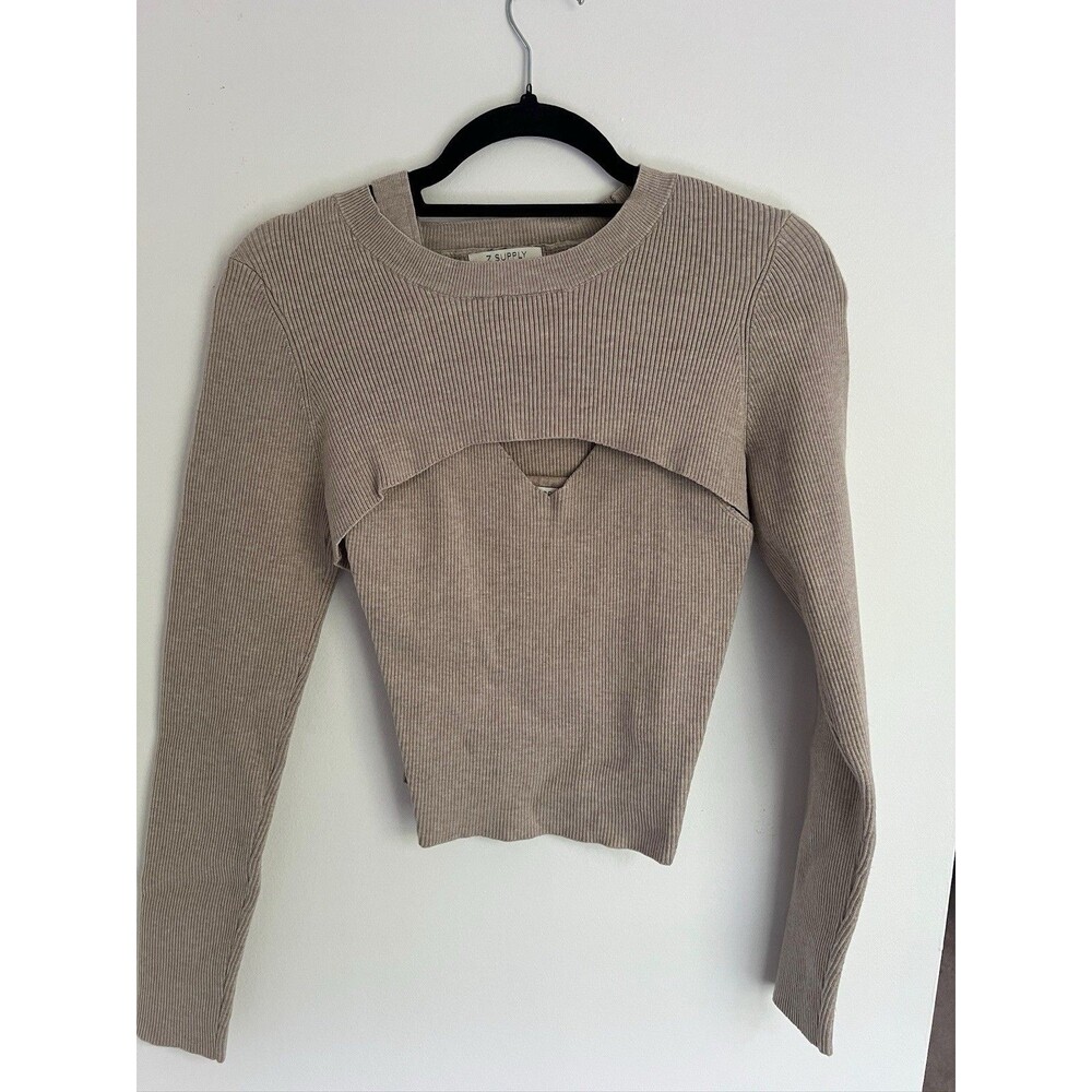 Womens Z Supply Beige Two Piece Ribbed Sweater Size Medium